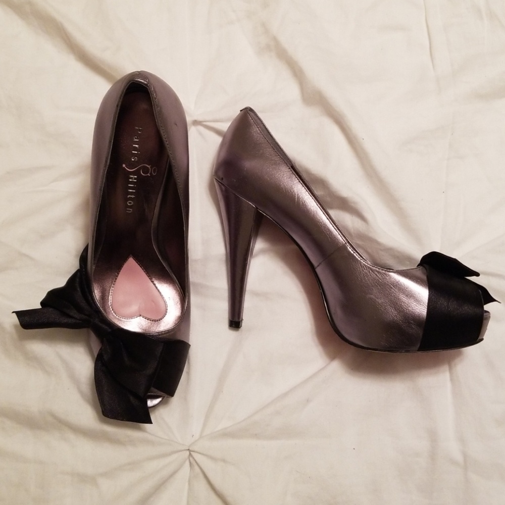 💗Pink Bottom Satin Bow Paris Hilton Heels